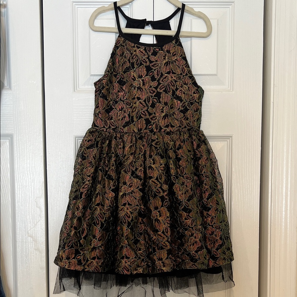 Sequin hearts girls iridescent Lace Halter Dress